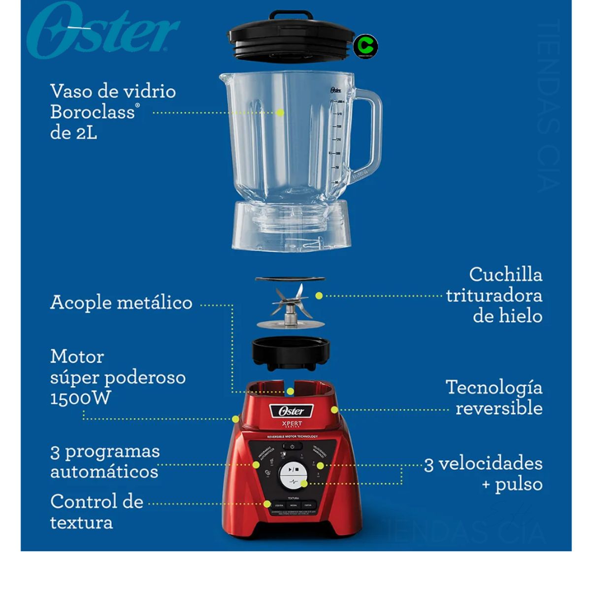 OSTER - Licuadora Xpert Series Oster®con control de textura BLST3B RPG Roja