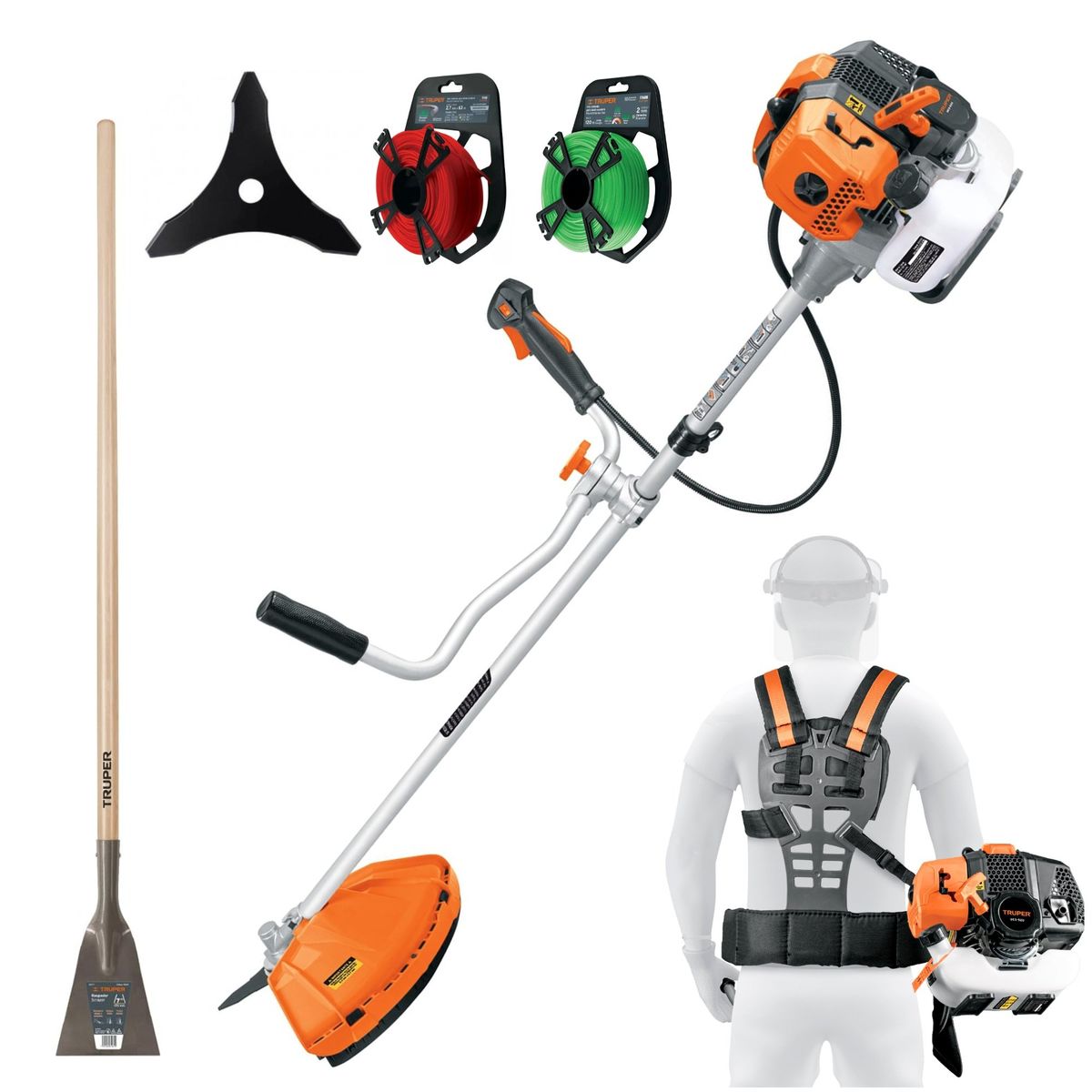 TRUPER - Combo desbrozadora 2HP 18 Pulg, Tronzador de raices, cuchilla Truper