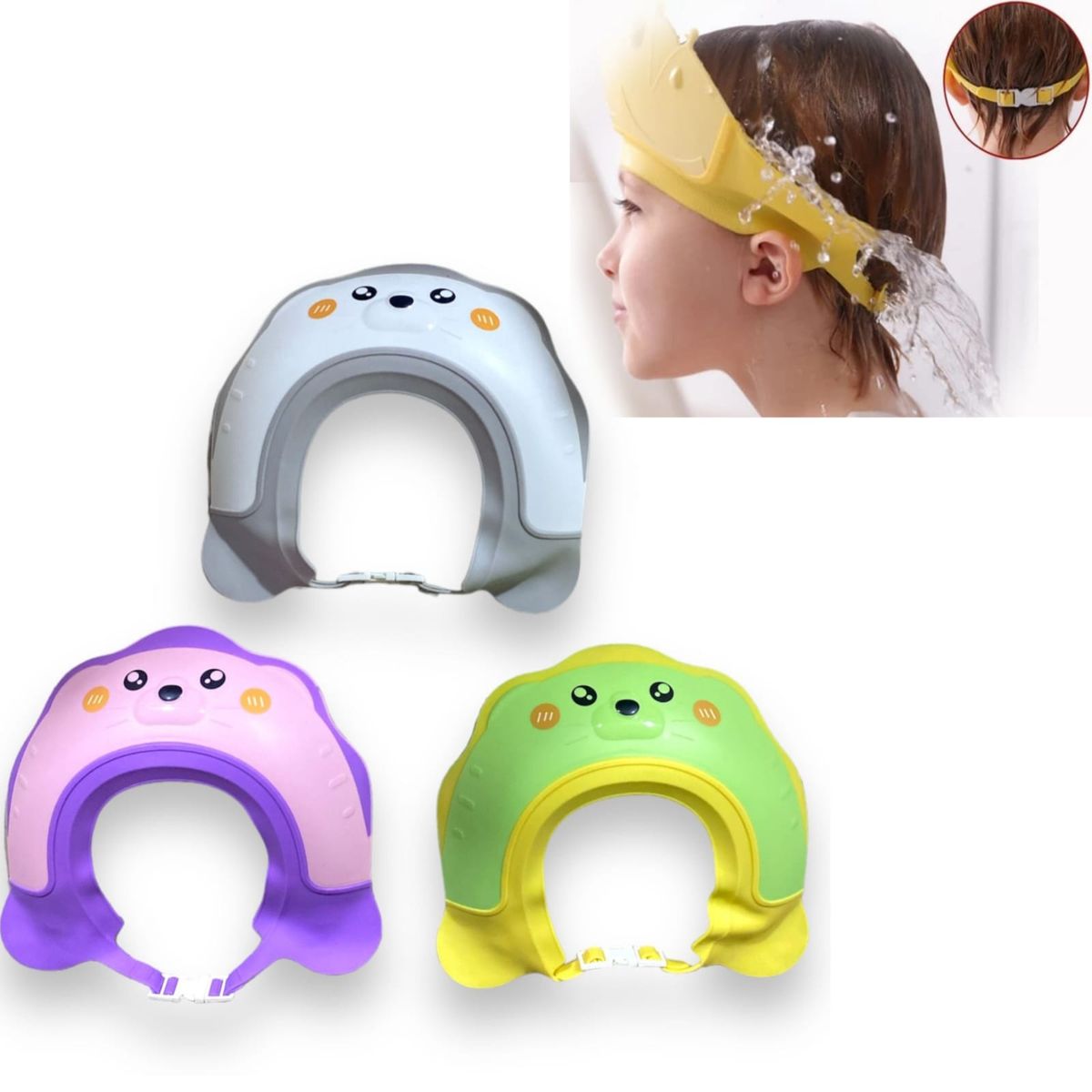 GENERICO - Gorro para bebe protector de baño FOCA PLOMO O AMARRILLO