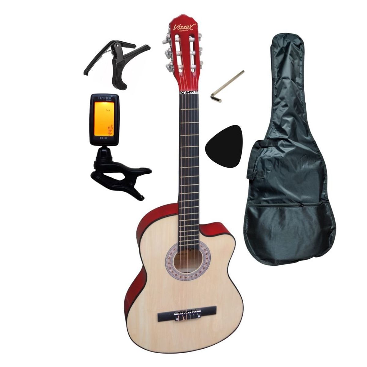 VOZZEX - Guitarra Acústica Natural 39″ + funda Afinadr capo púa llave