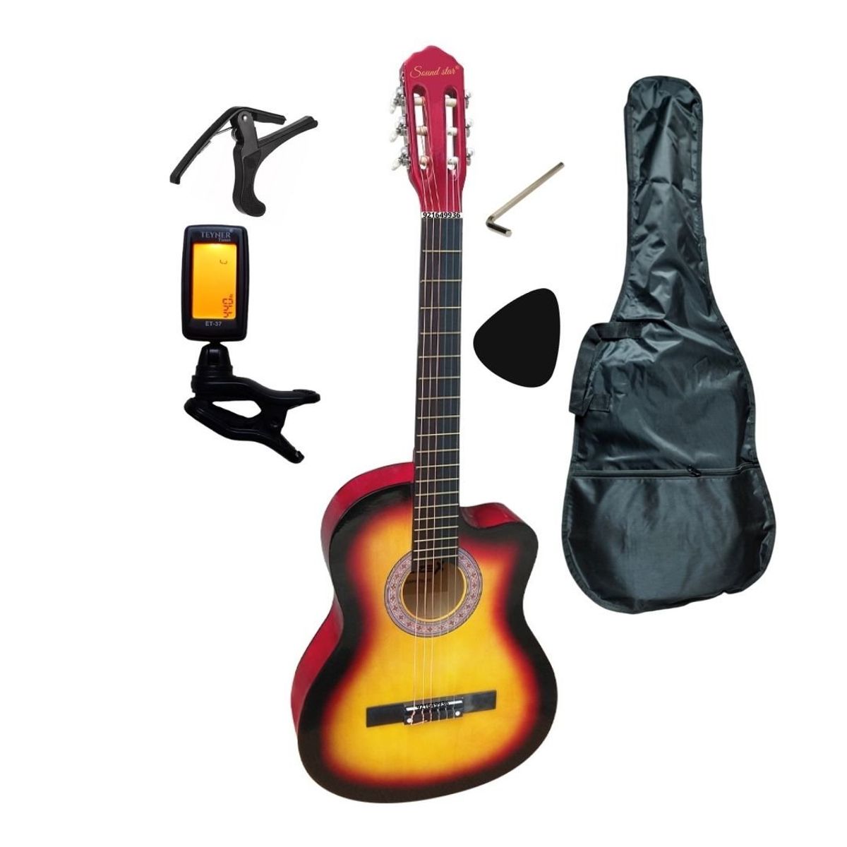 GENERICO - Guitarra acústica Sunburd 39″+ funda Afinador capo púa llave