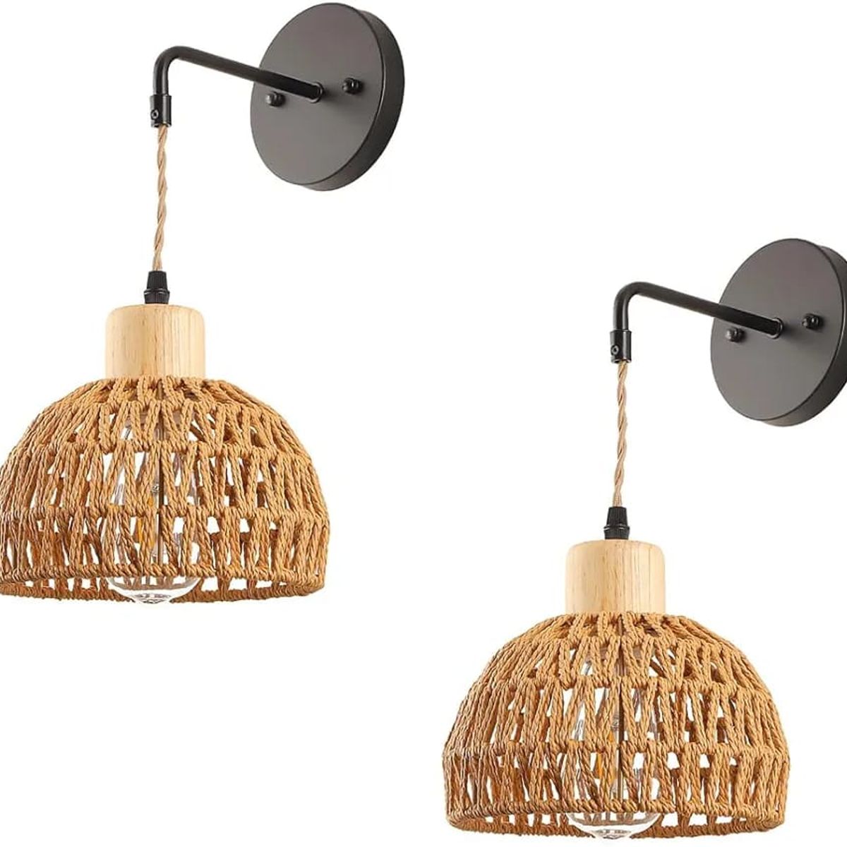 GENERICO - Pack 2 Lámpara de pared de ratán tejido a mano