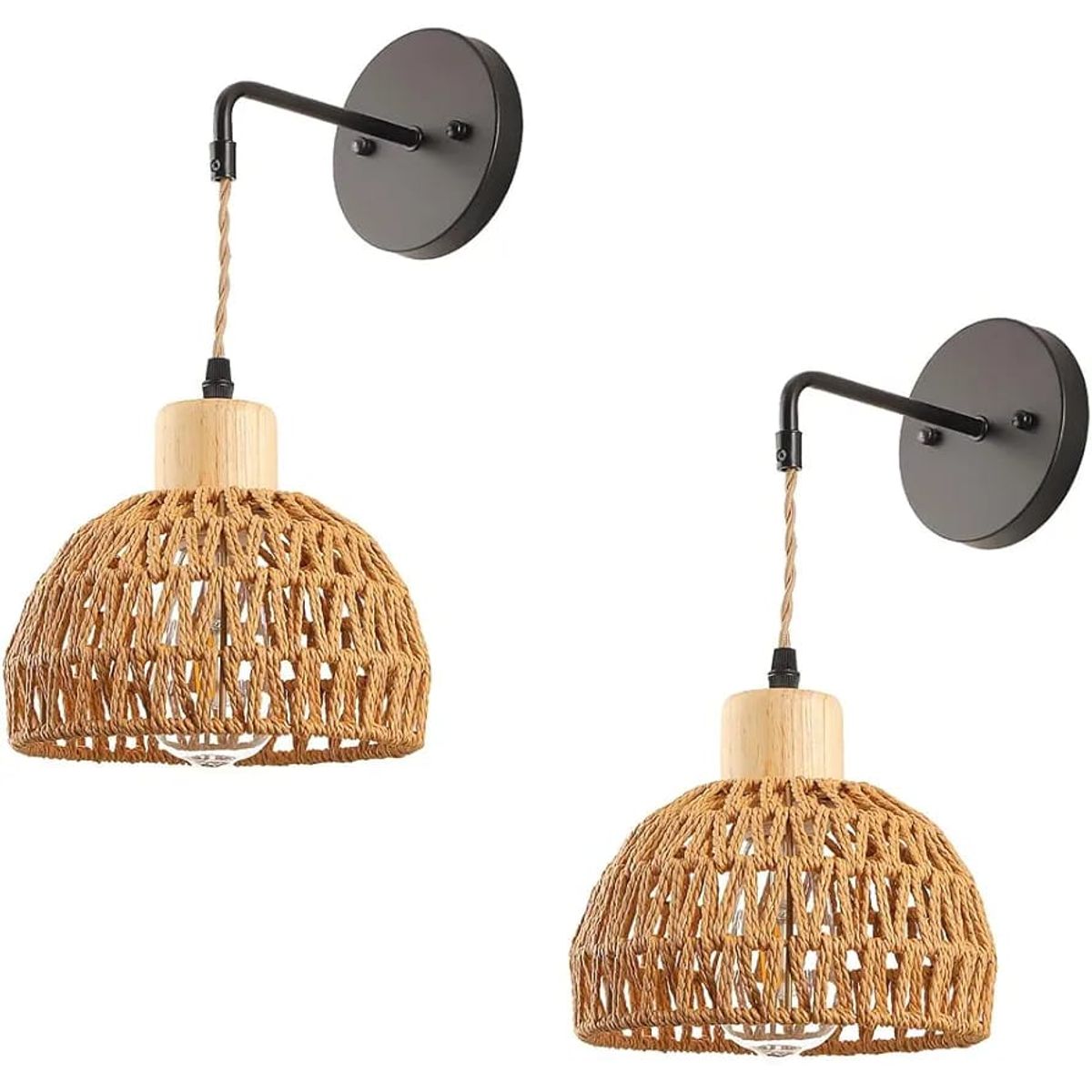 GENERICO - Pack 2 Lámpara de pared de ratán tejido a mano