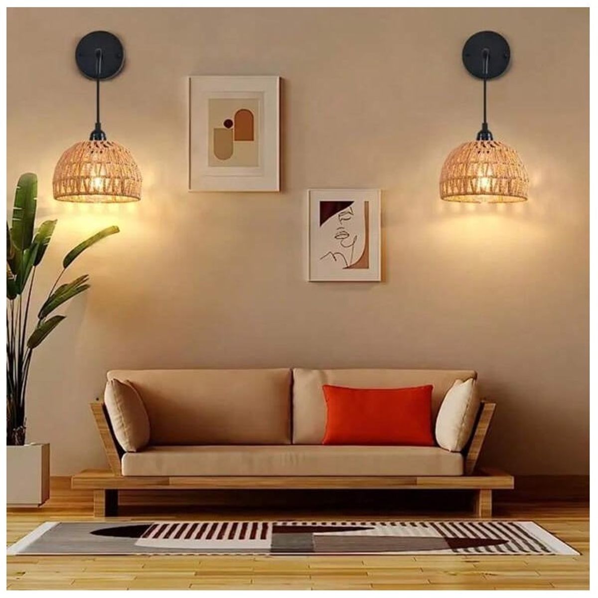 GENERICO - Pack 2 Lámpara de pared de ratán tejido a mano