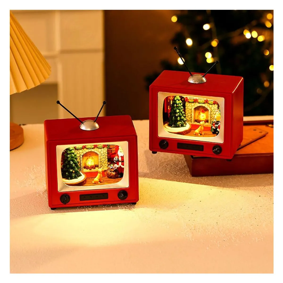 GENERICO - Adorno de TV musical de Mesa Navidad luces LED y animación giratoria