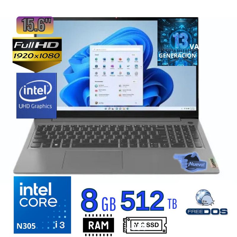 LENOVO - Laptop LENOVO ,  V15 G5 IRU , intel Core i3 13va Gen, Ram 8GB, SSD 512GB, 15.6" FHD, (83GW005MLD)