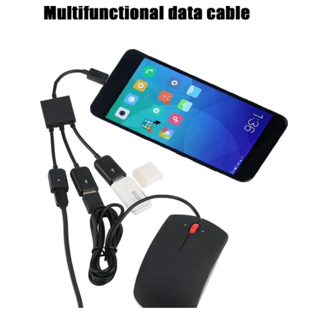 GENERICO - Adaptador OTG Pulpo V8 para celular Hub 3 puertos USB Carga 4 en 1