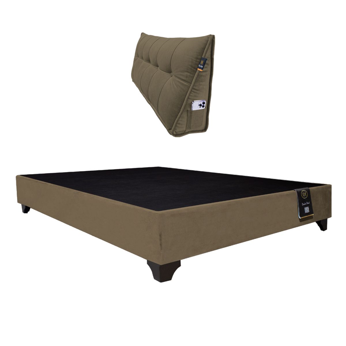 BARAKA HOME - Base de Cama Luton + Cojin de Respaldo Bitola 2 Plz - Beige Oscuro