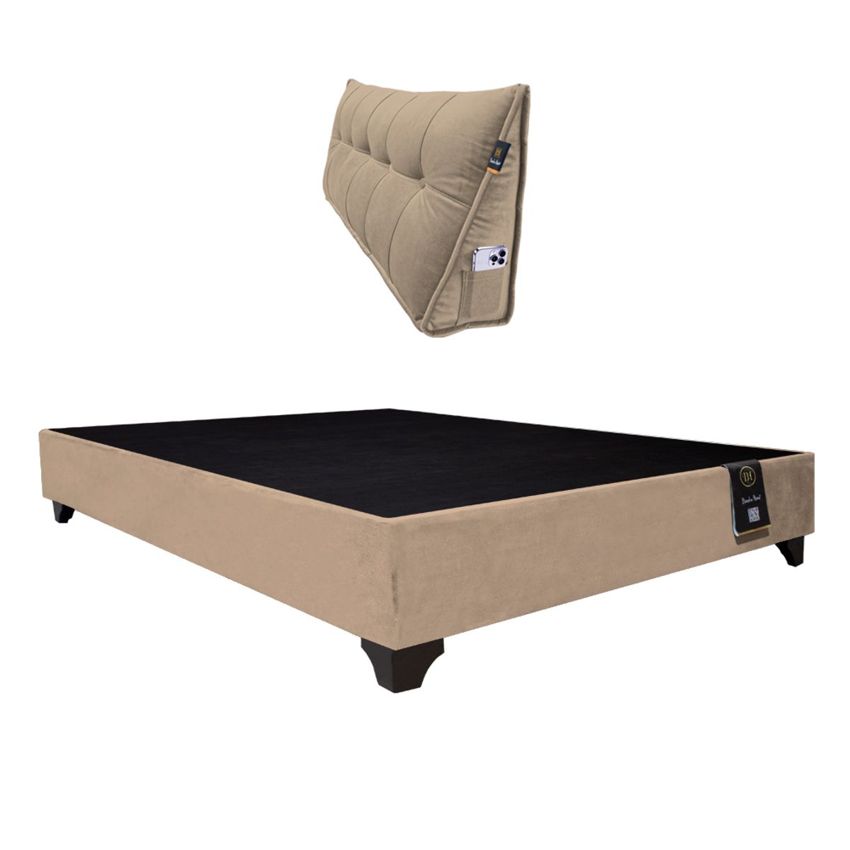 BARAKA HOME - Base de Cama Luton + Cojin de Respaldo Bitola 2 Plz - Beige Claro