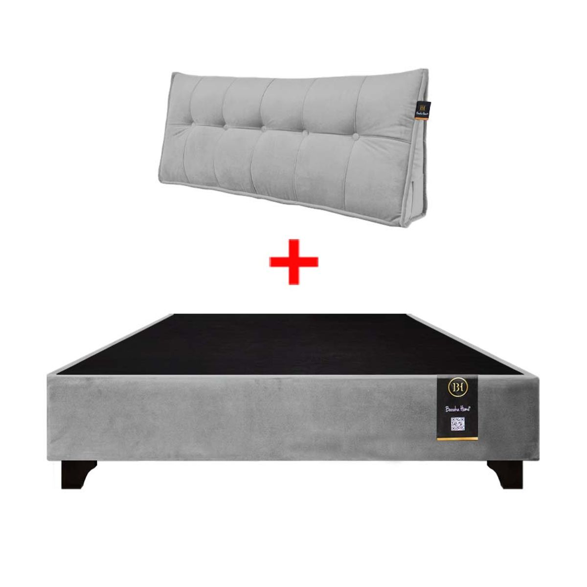 BARAKA HOME - Base de Cama Luton + Cojin de Respaldo Bitola 2 Plz - Gris Claro