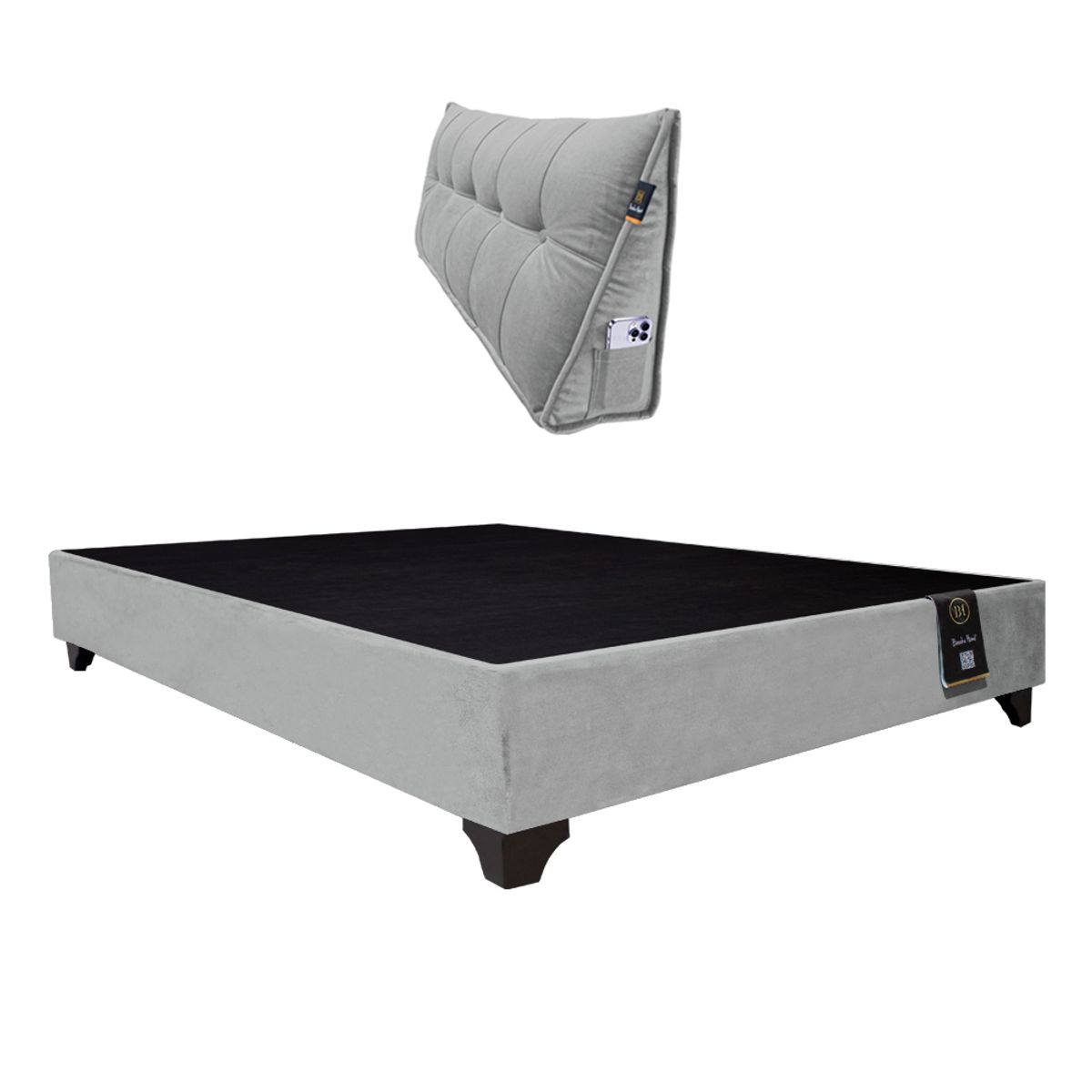 BARAKA HOME - Base de Cama Luton + Cojin de Respaldo Bitola 2 Plz - Gris Claro