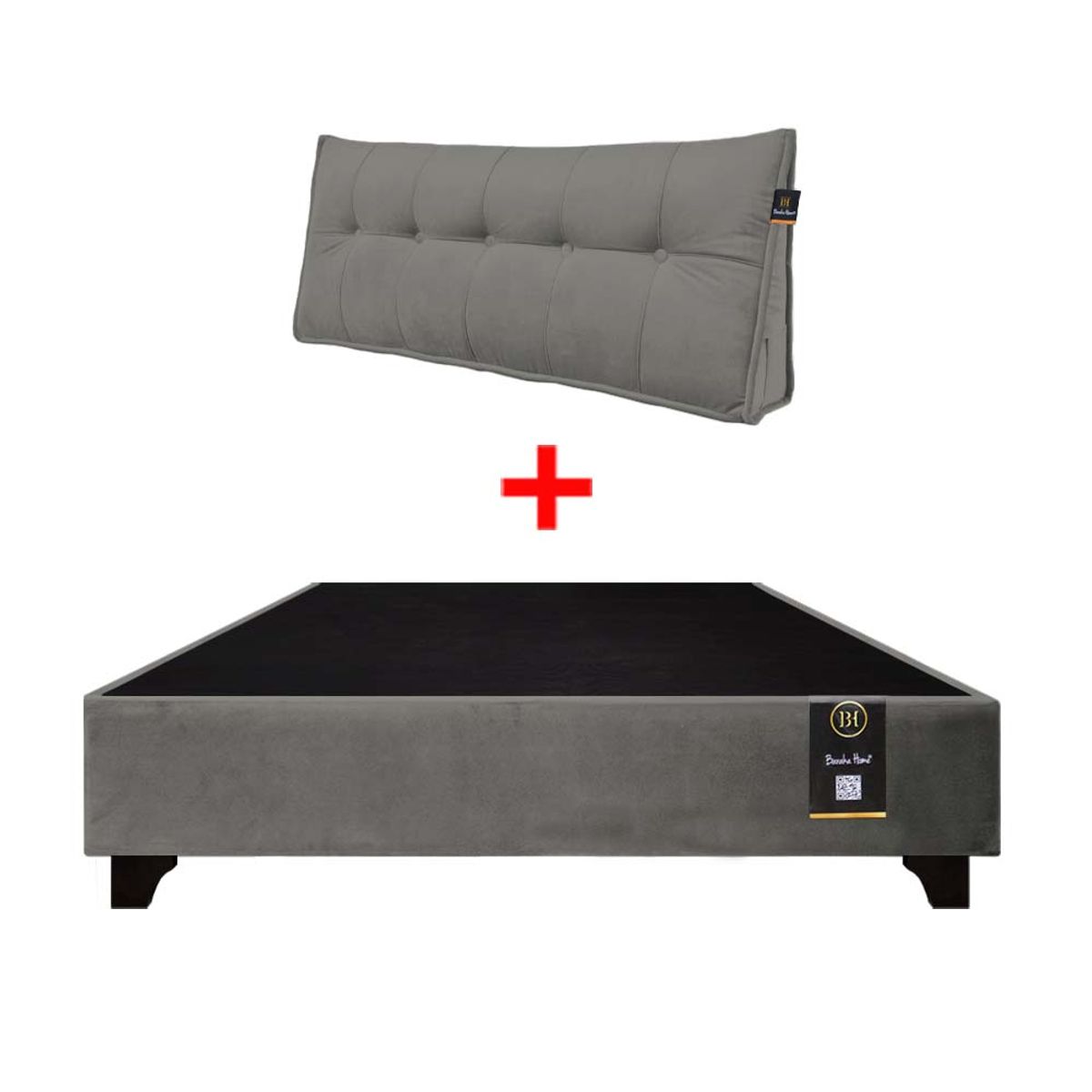 BARAKA HOME - Base de Cama Luton + Cojin de Respaldo Bitola 2 Plz - Gris Oscuro