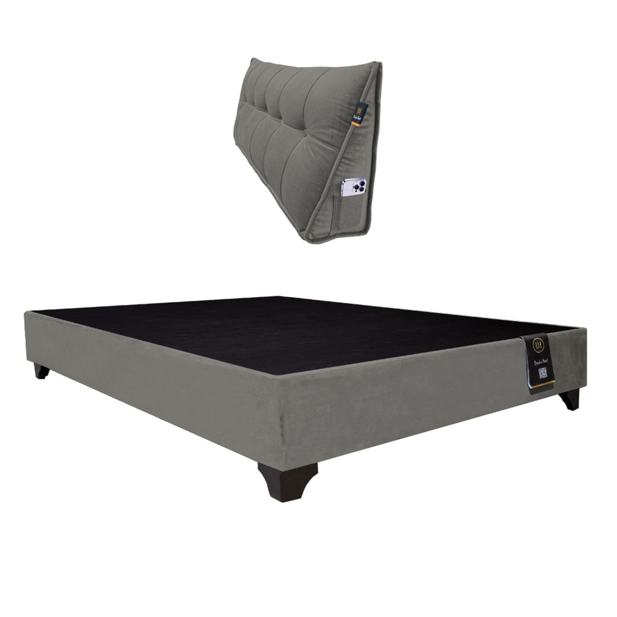 BARAKA HOME - Base de Cama Luton + Cojin de Respaldo Bitola 2 Plz - Gris Oscuro