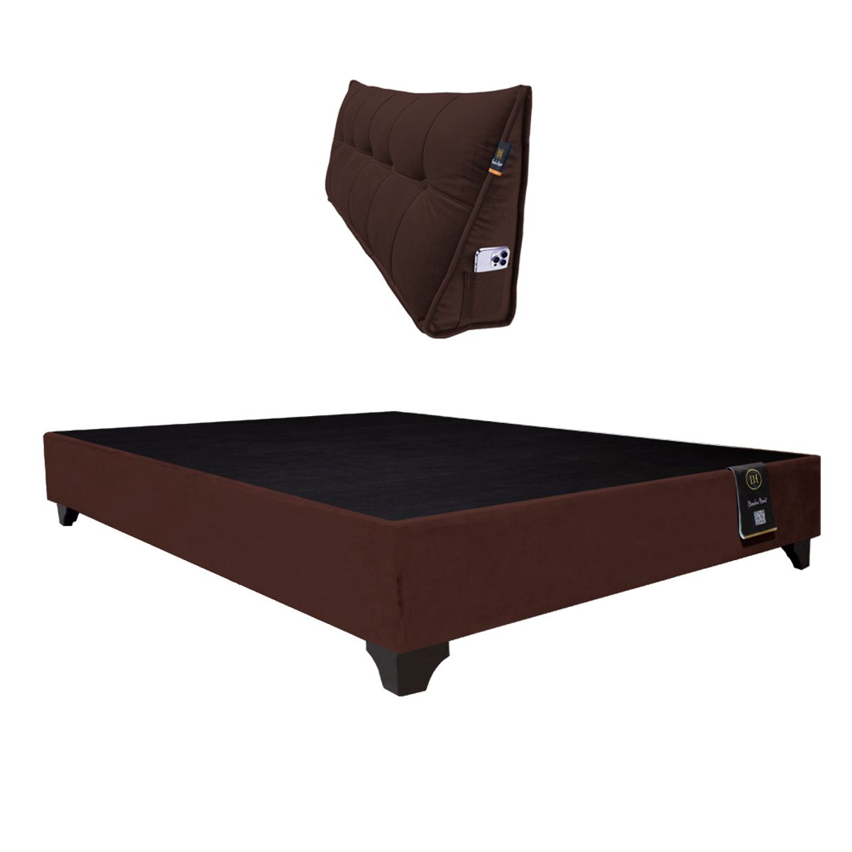 BARAKA HOME - Base de Cama Luton + Cojin de Respaldo Bitola 2 Plz - Chocolate