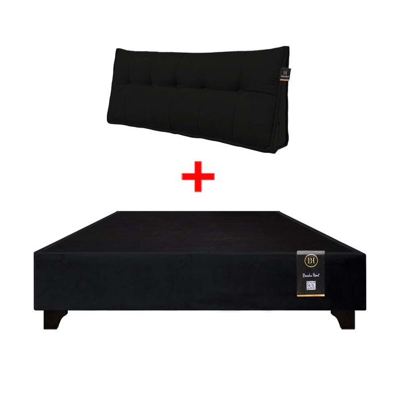 BARAKA HOME - Base de Cama Luton + Cojin de Respaldo Bitola 2 Plz - Negro