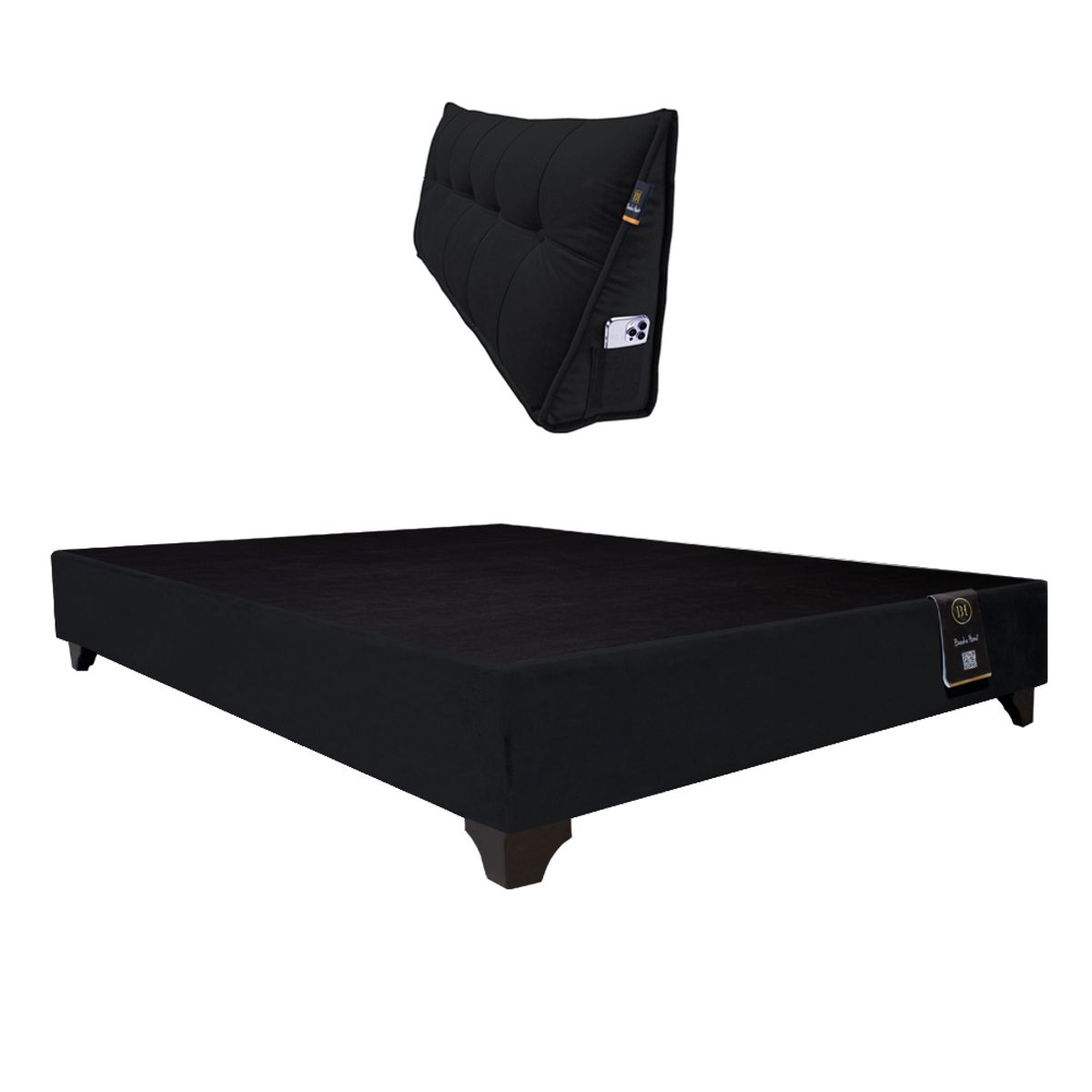 BARAKA HOME - Base de Cama Luton + Cojin de Respaldo Bitola 2 Plz - Negro