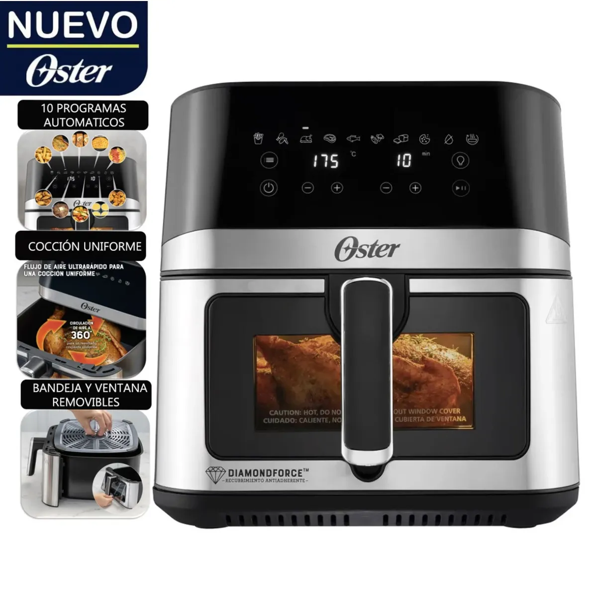 OSTER - Freidora de Aire Oster CKSTAF75WDSSDF Digital DiamonForce 7.5 Litros