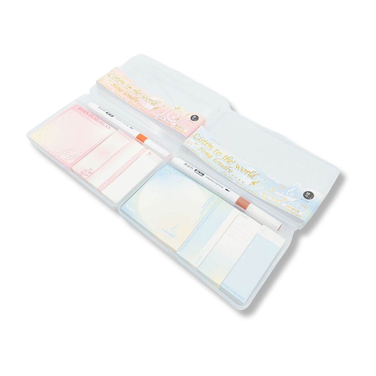 GENERICO - Pack 2 Sets de Estuches PostIt con Resaltador Rosa y Celeste