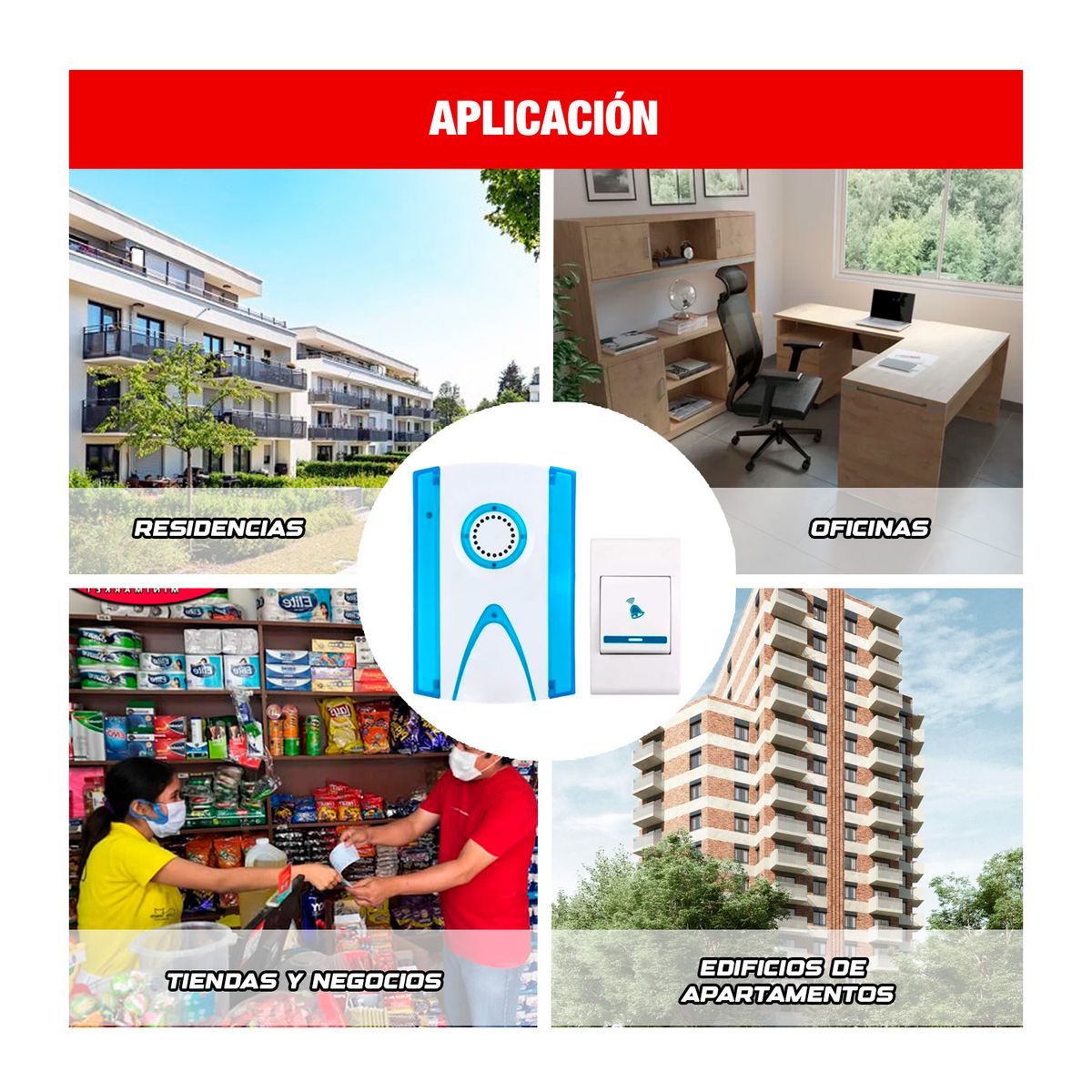 GENERICO - TIMBRE INALÁMBRICO 15 METROS CASA PUERTA MELODÍAS VARIABLES MODERNO