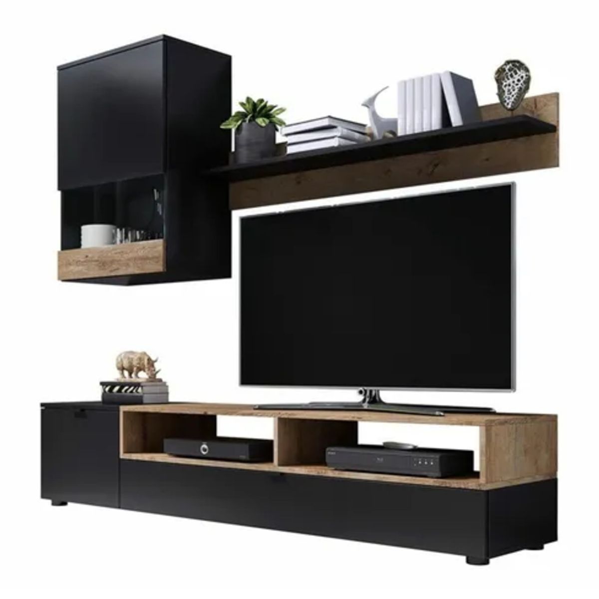 TU MESITA - Set Mesa de TV + Vitrina Flotante + Repisa Charlotte color NegroMarrón