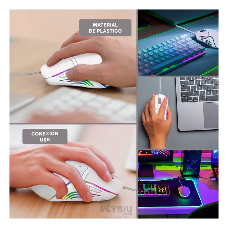 RYBIU IMPORT - Raton con Iluminacion y Precision Blanco Y+Gift MiniAgenda
