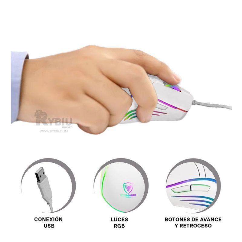 RYBIU IMPORT - Cursor para Gaming GM813 Blanco Y+Regalo Ligas para Peinar