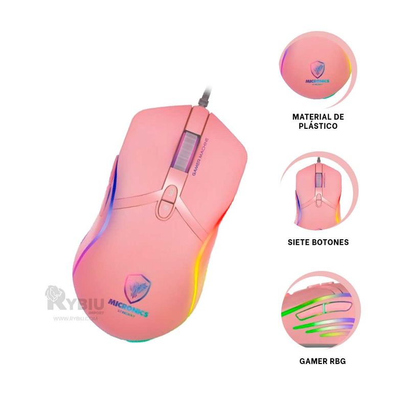RYBIU IMPORT - Cursor para Ordenador GM813 Rosado Y+Banderitas Adhesivas
