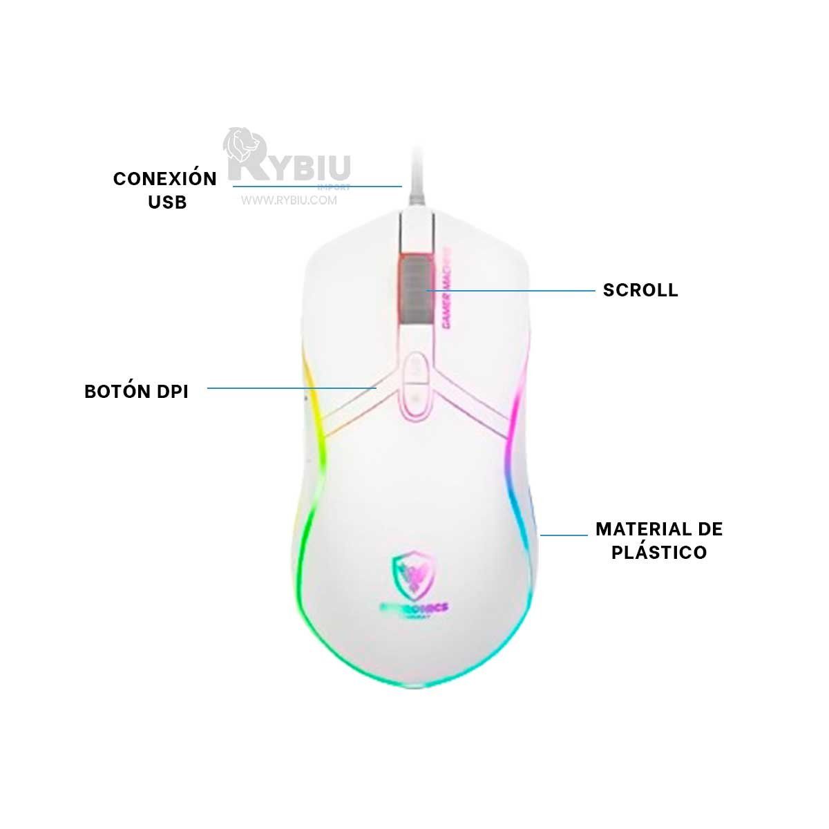 RYBIU IMPORT - Mouse con Sensibilidad Ajustable Blanco Y+Regalo Agendita