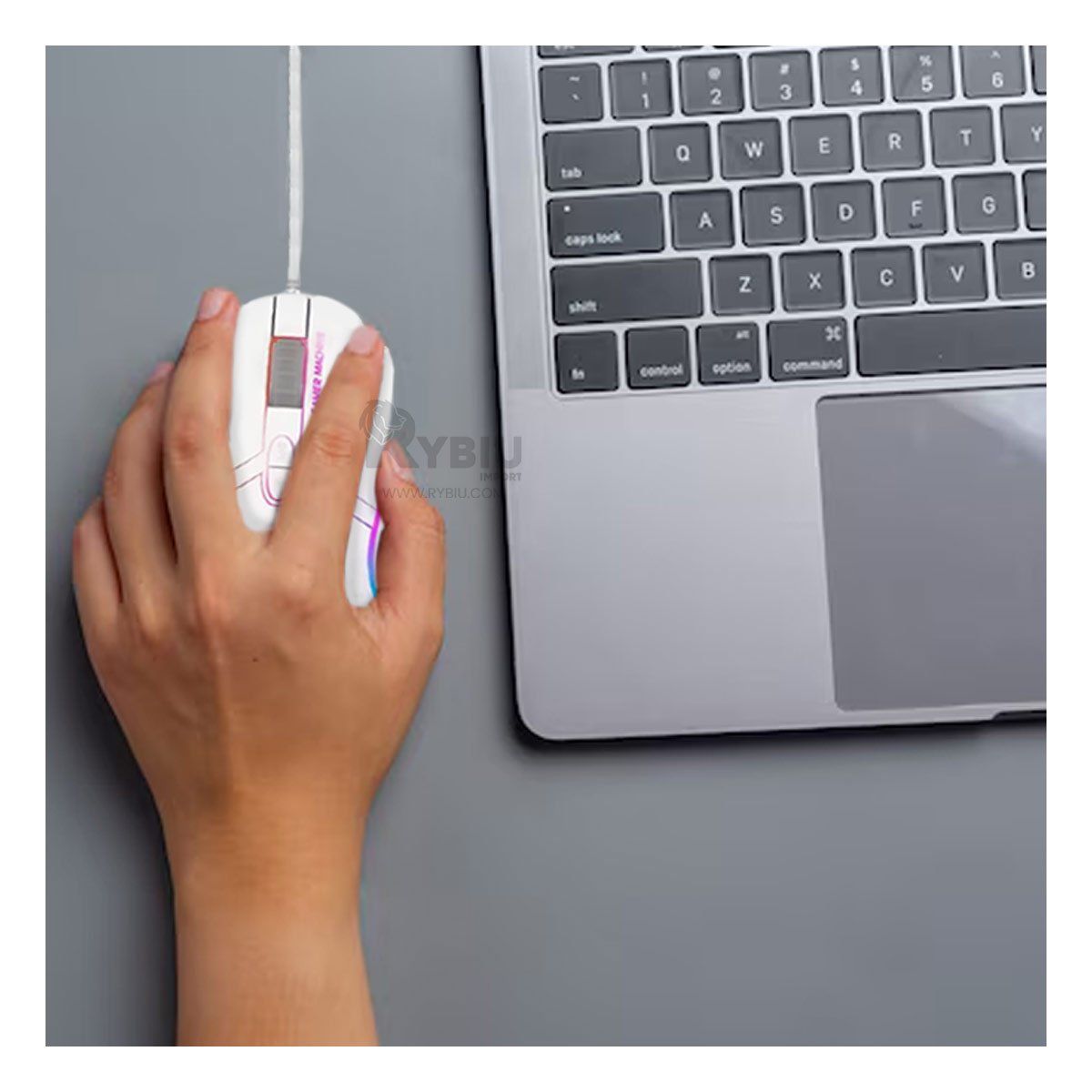 RYBIU IMPORT - Mouse de Diseño Moderno y Precision Blanco Y+Regalo Stickers