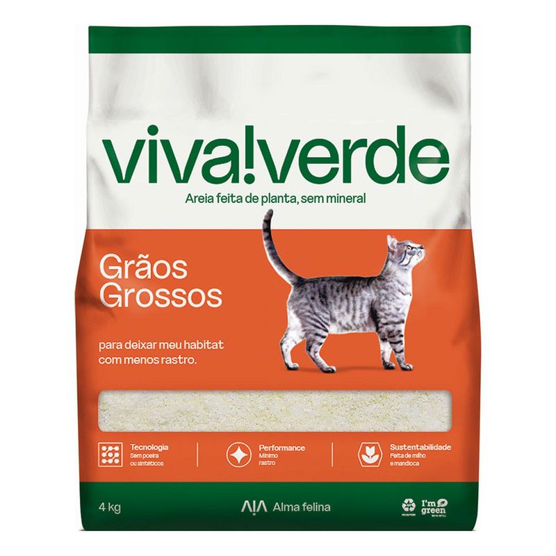 VIVA VERDE - Arena Higiénica para Gatos de Granos Gruesos Viva Verde 4Kg