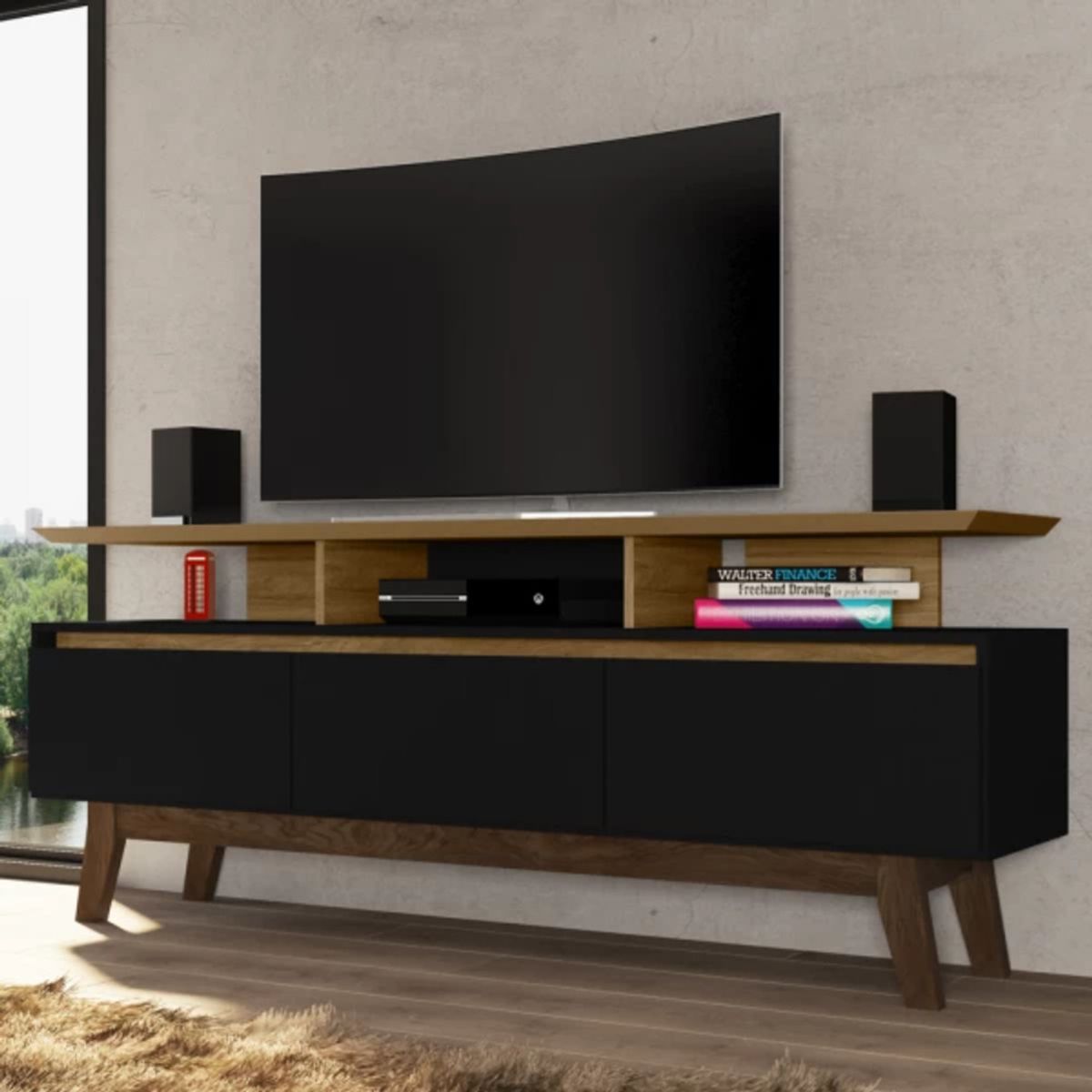 TU MESITA - Mesa de TV Rústica Sofía color NegroMarrón TU MESITA 3 puertas