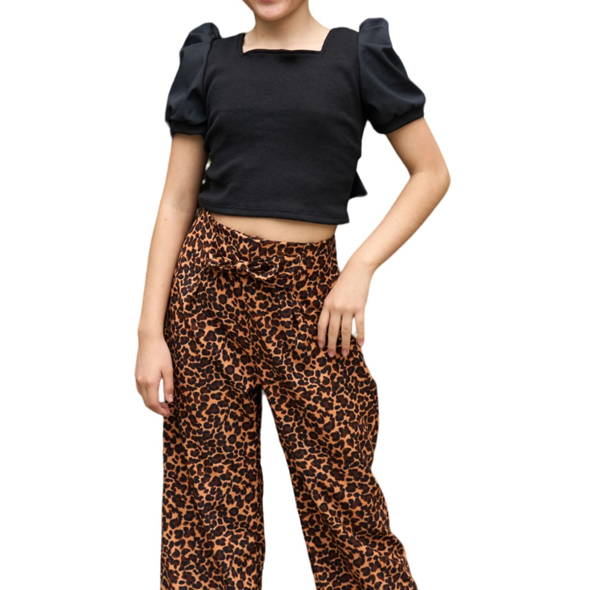 KIDS MASHMELO - Polo Crop de Rib con Mangas de Popelina para Niña - Kids Mahmelo