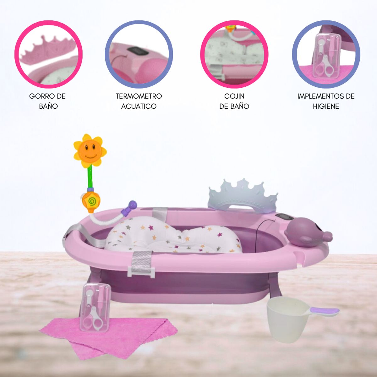 CUZKA - Tina bañera Plegable para Bebés «JELLY SPA» pink