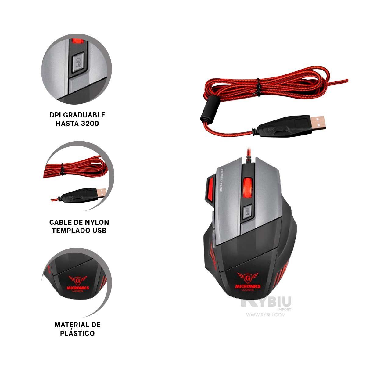 RYBIU IMPORT - Raton para eSports con Conexion USB Negro Y+Gift MiniAgenda