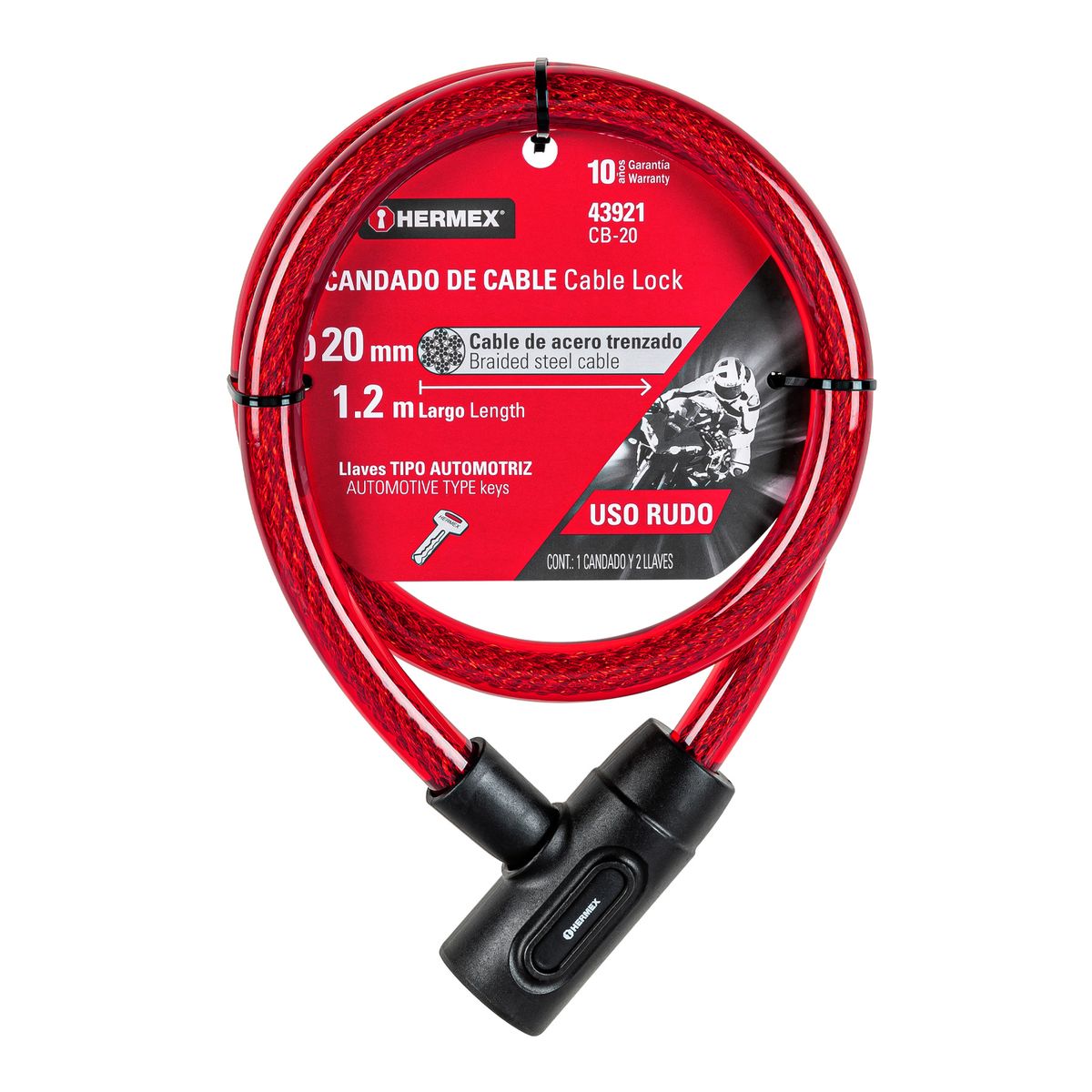 HERMEX - Candado de Cable Bicicleta con Llave Uso Rudo 43921 Hermex