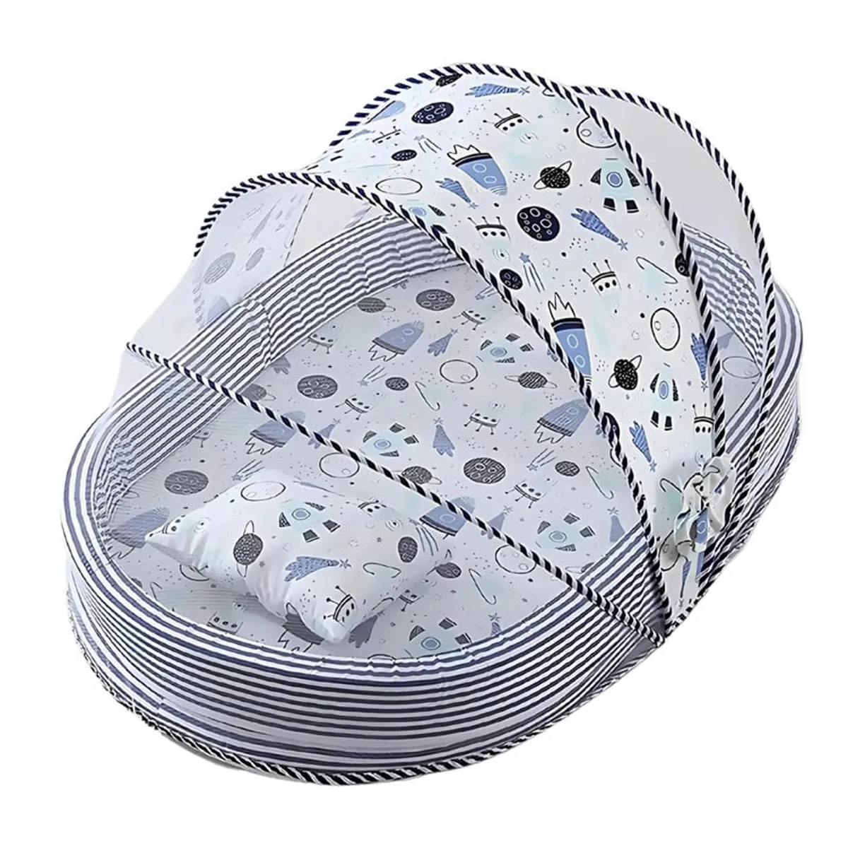 PENTHA - Colecho Portátil para Bebé - Mosquitero Colchón y Cojín Azul