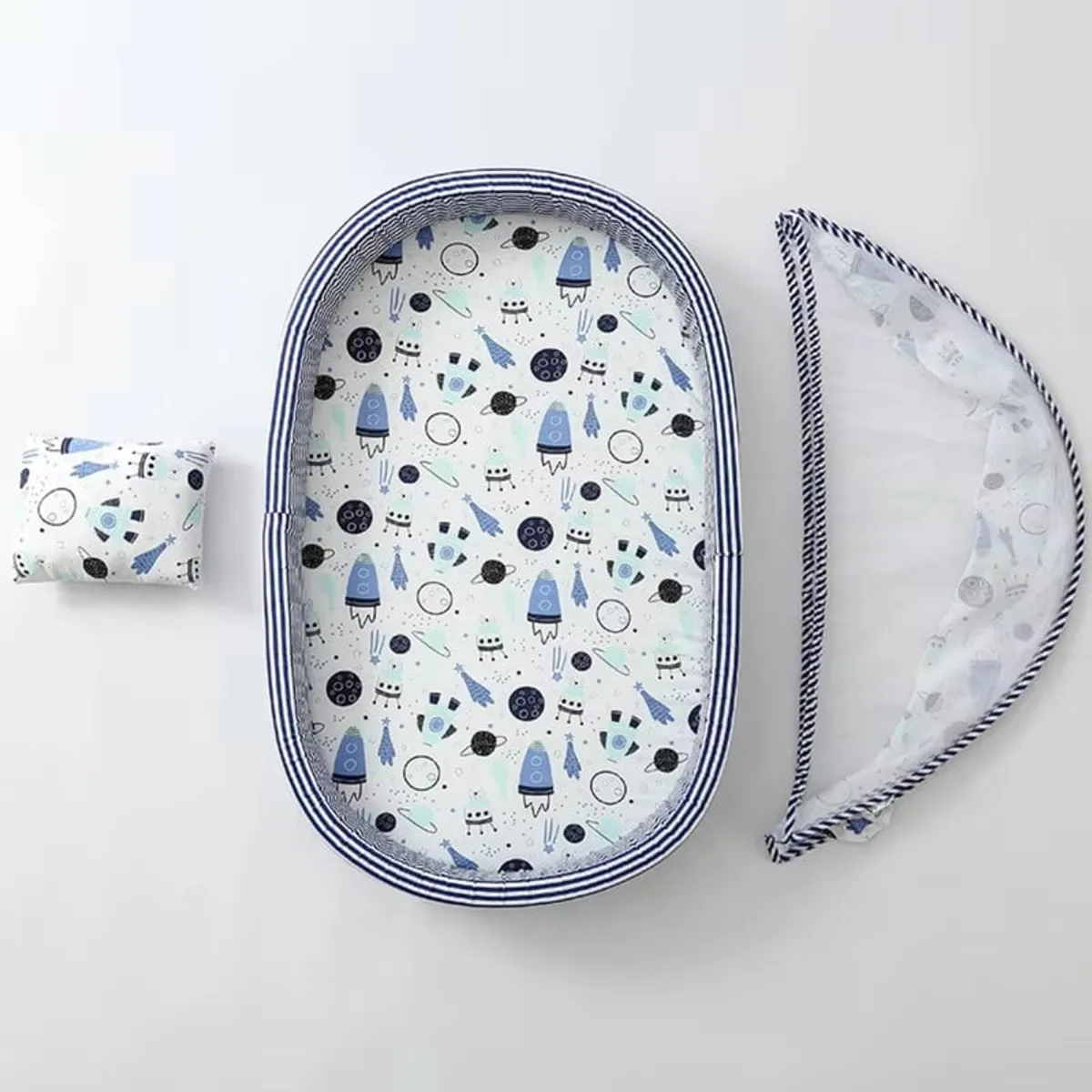 PENTHA - Colecho Portátil para Bebé - Mosquitero Colchón y Cojín Azul