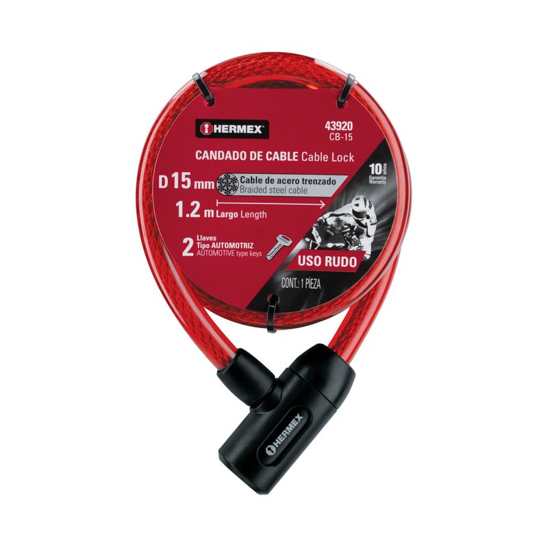 HERMEX - Candado de Cable Bicicleta con Llave Uso Rudo 43920 Hermex