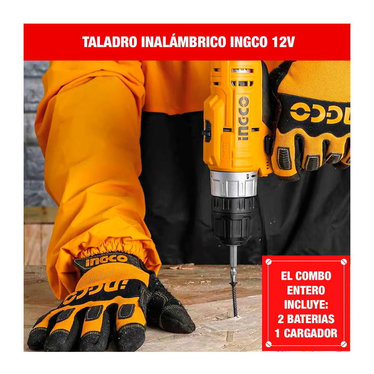 INGCO TOOLS - TALADRO ATORNILLADOR INALÁMBRICO INGCO CDLI1228 + EXTENSOR FLEXIBLE