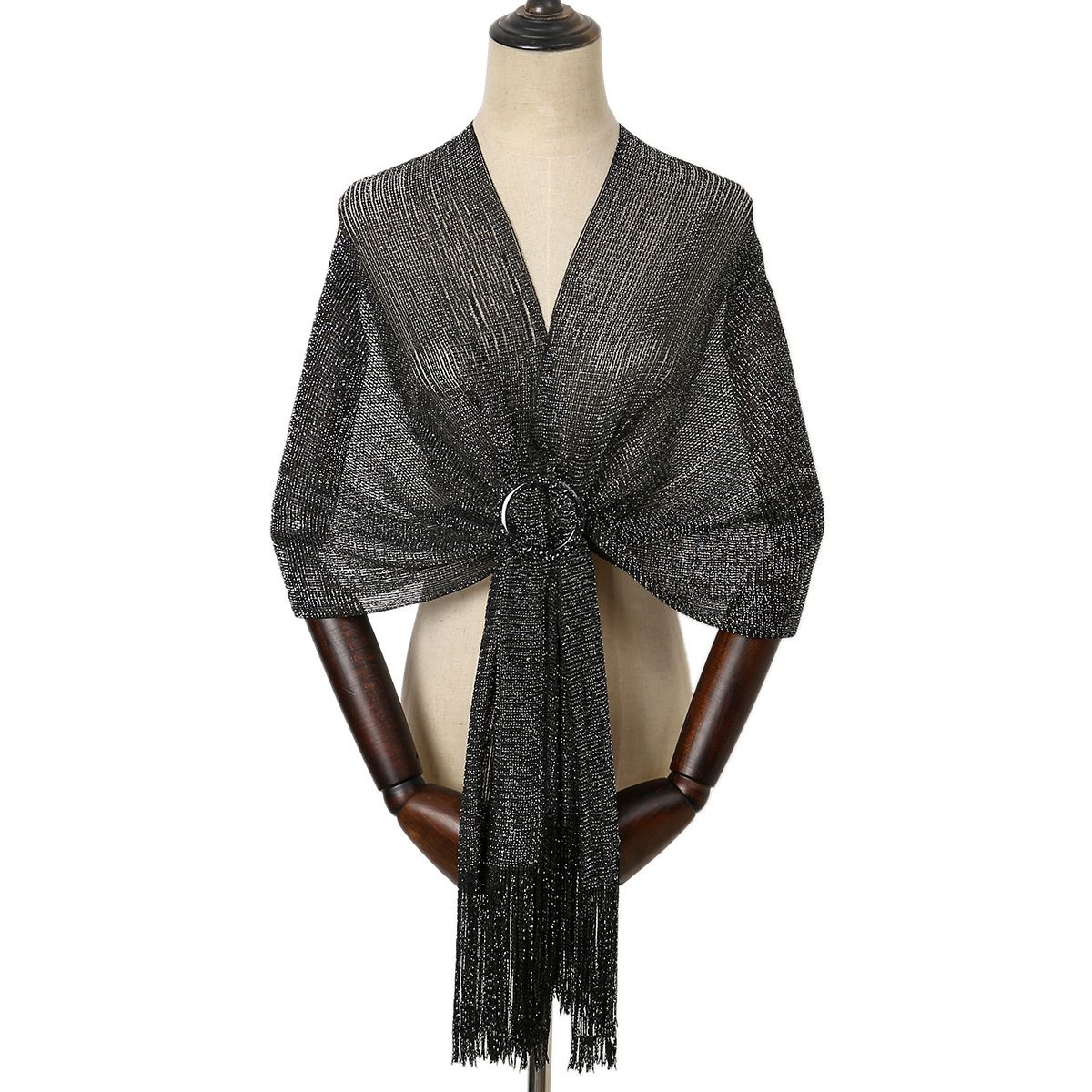 KAST PE - Chal Bufanda Serena Regulable Negro con Flecos de Hilo para fiesta