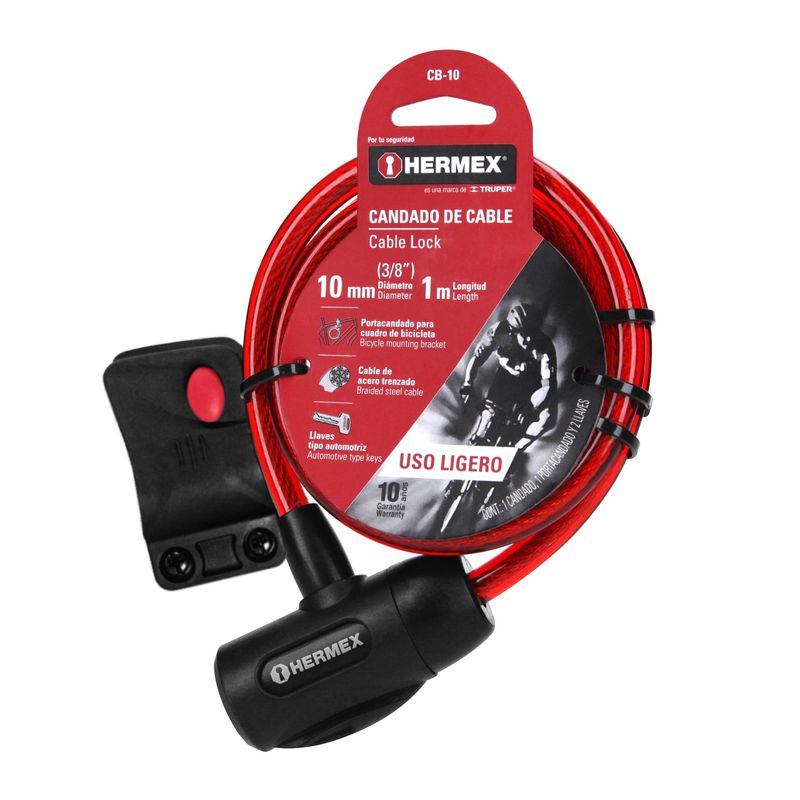 HERMEX - Candado de Cable Bicicleta con Llave Uso Ligero 43922 Hermex