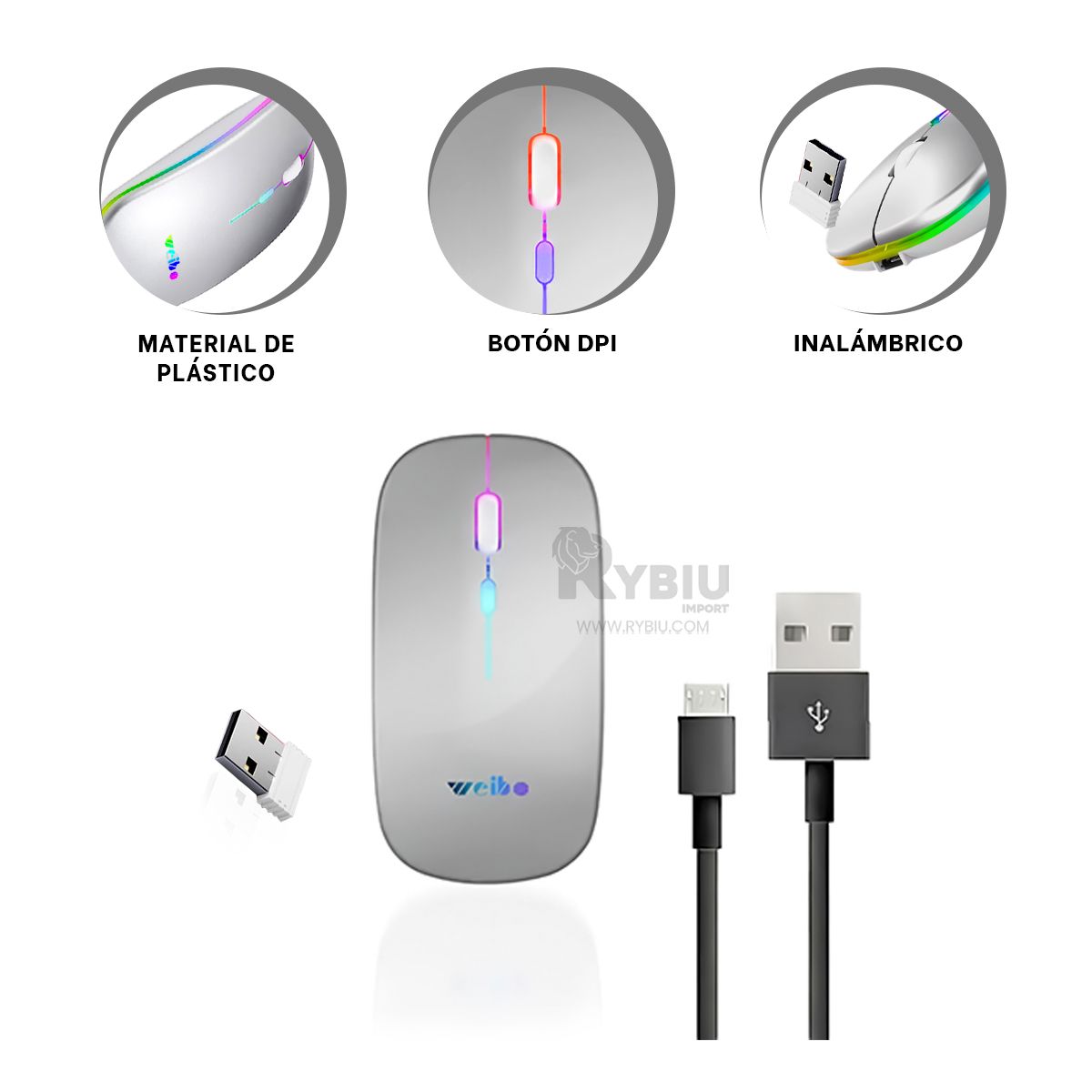 RYBIU IMPORT - Cursor Elegante RF 6800 en Color Plomo Y+Post-it Adhesivos