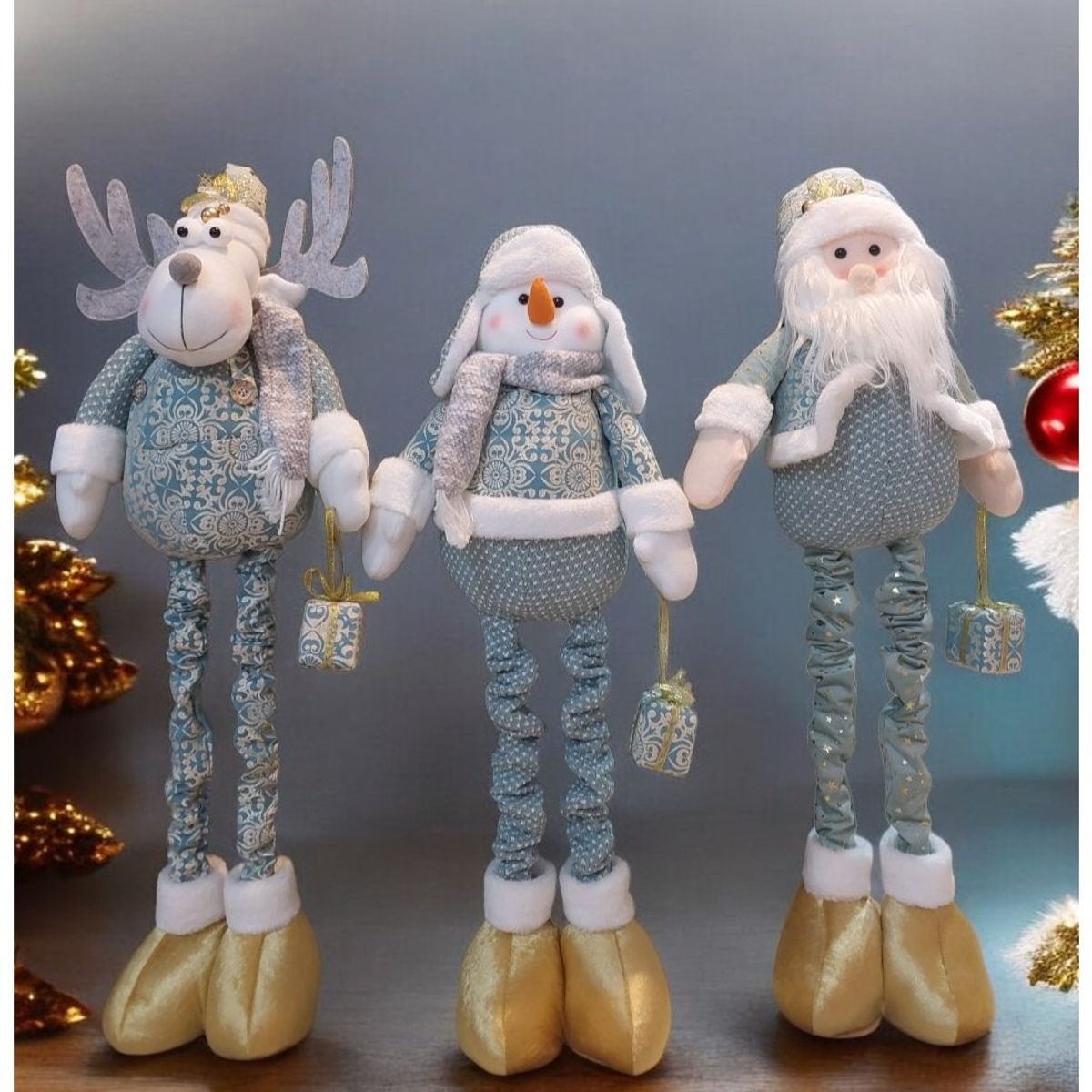 GENERICO - Set Muñecos de navidad patilarga Reno papa noel y muñeco de nieve