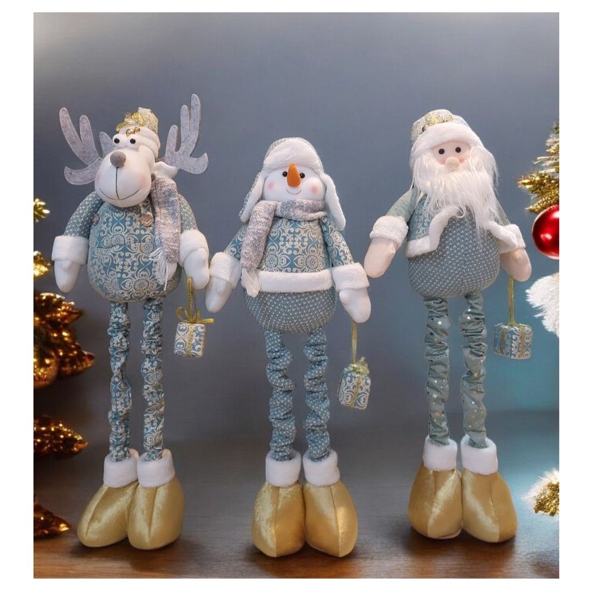 GENERICO - Set Muñecos de navidad patilarga Reno papa noel y muñeco de nieve