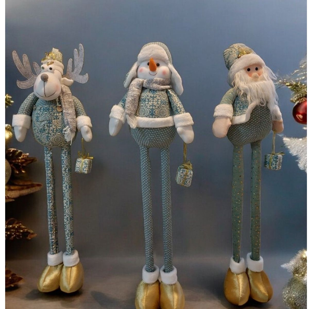 GENERICO - Set Muñecos de navidad patilarga Reno papa noel y muñeco de nieve