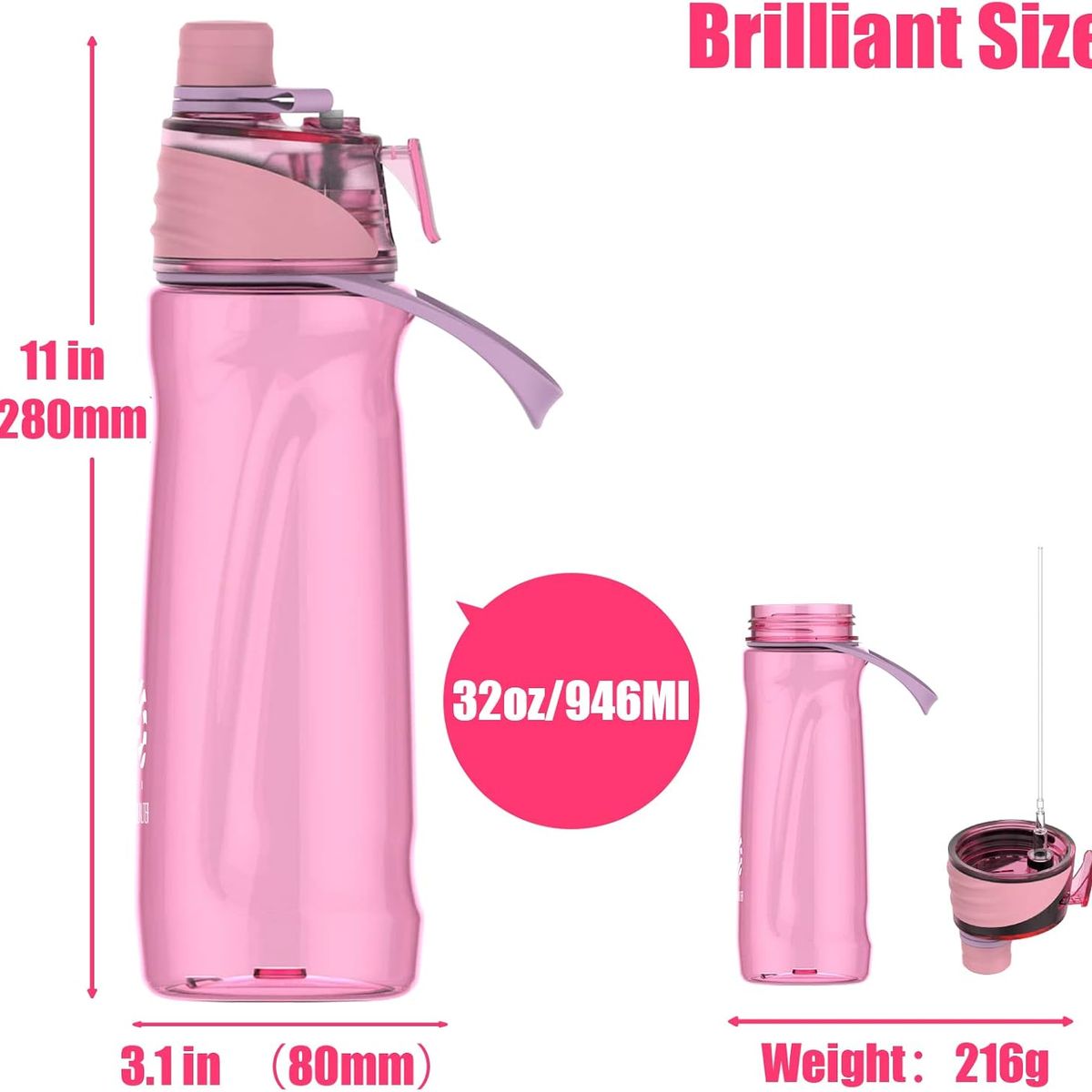 FJBOTTLE - FJBottle - Botella de agua de tritán con spray 946ml - Rosa