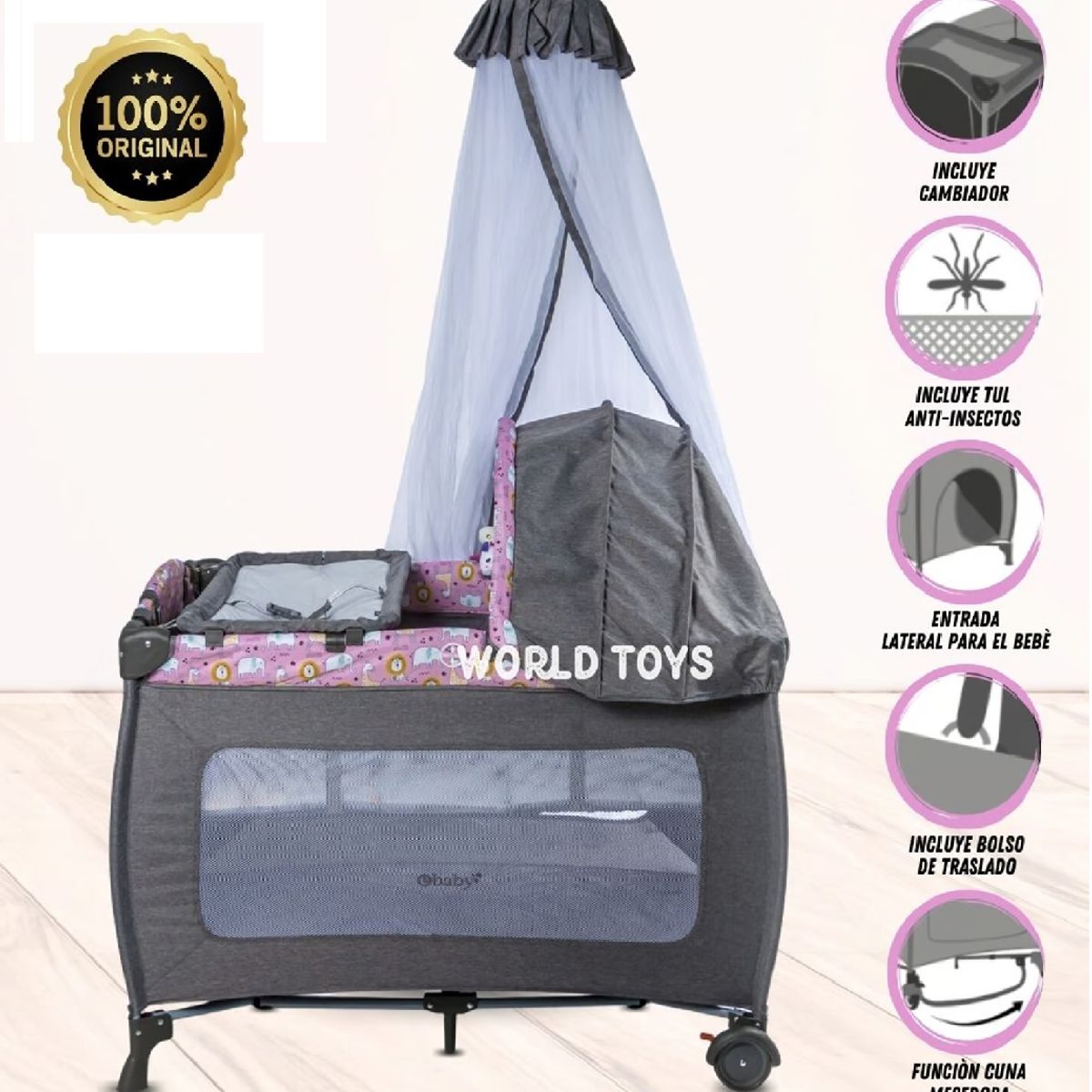 EBABY - Cuna Corral de Lujo EBABY KENDALL Edición Limitada Rosado