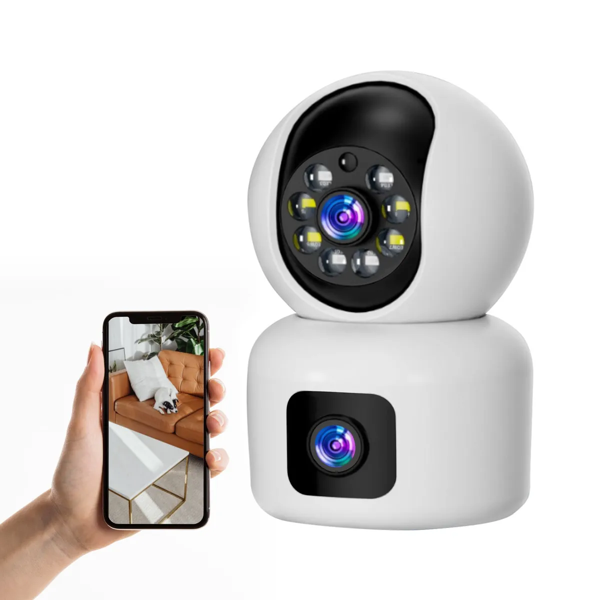 AV HOME - Cámara de seguridad doble lente FULL HD interior Vigilancia 360°