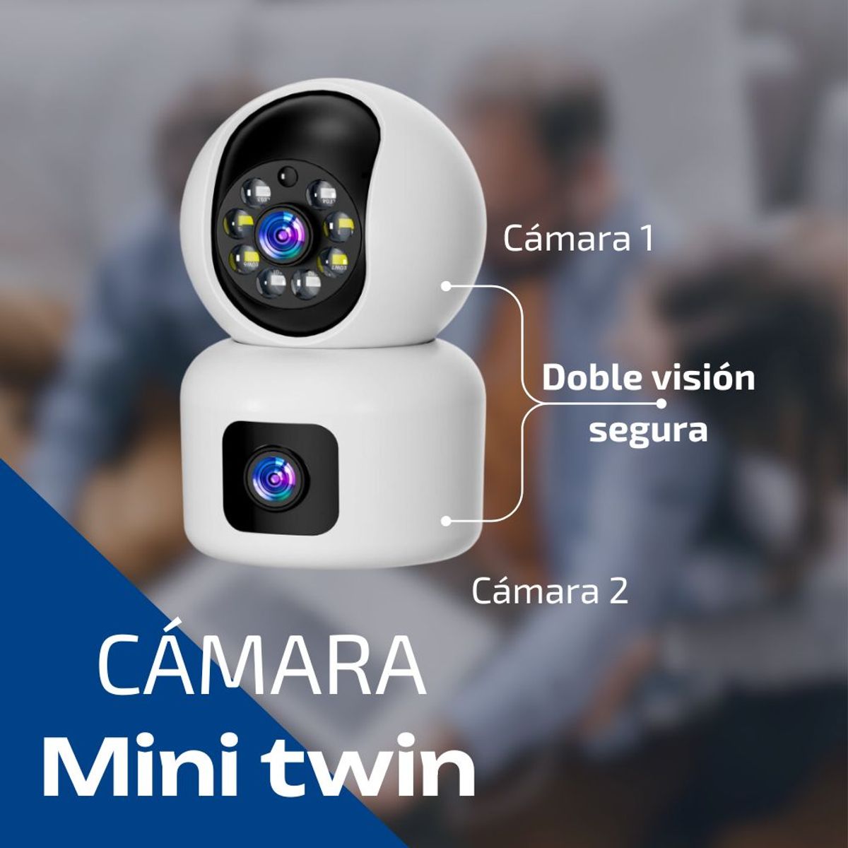 AV HOME - Cámara de seguridad doble lente FULL HD interior Vigilancia 360°