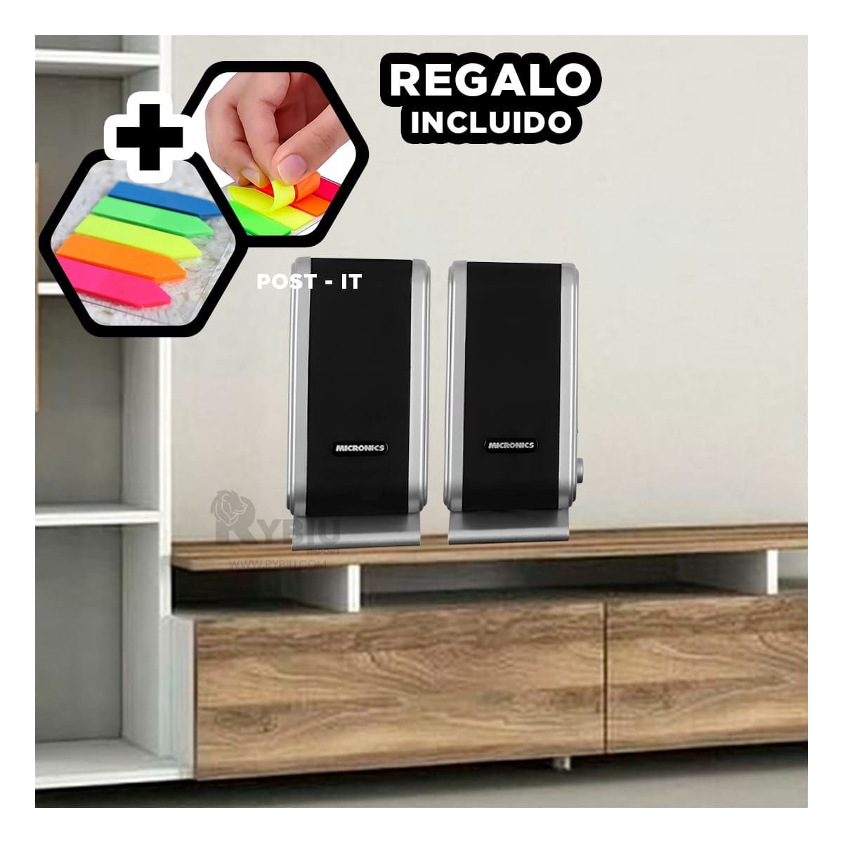 RYBIU IMPORT - Altavoz Regular Micronics MIC S600Negro Y+Post-it Adhesivos